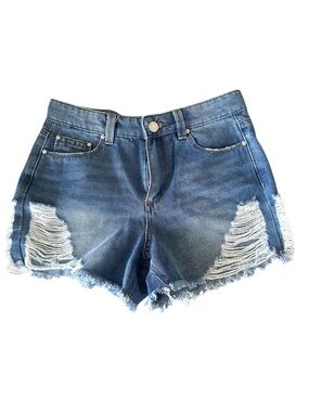 Indigo Rein Distressed Blue Denim Cutoff Shorts 26